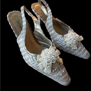 Vintage John Fashion Beaded Slingback Heels